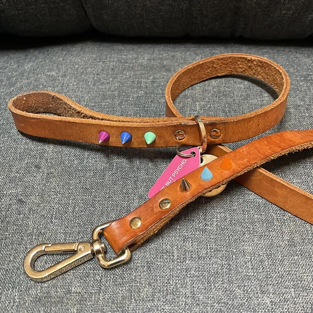 Nice Digs Original Spike Leather Dog Leash- Jungle Tan